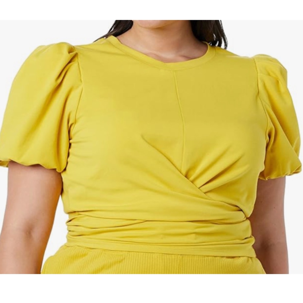 TEREA Women's Violette Puff Sleeve Wrap Top xs yellow